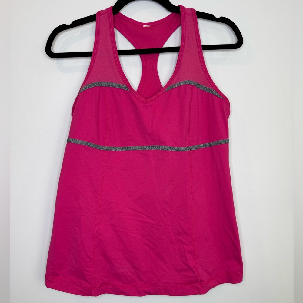 Lululemon Pink Racerback Tank Top with gray stripe